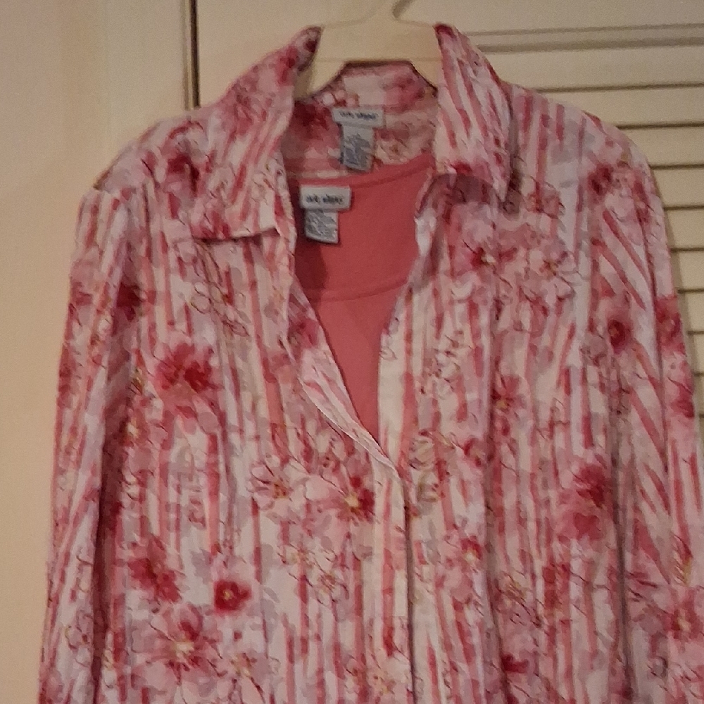 Liz Claiborne Coral and White Floral Button-Up Jacket